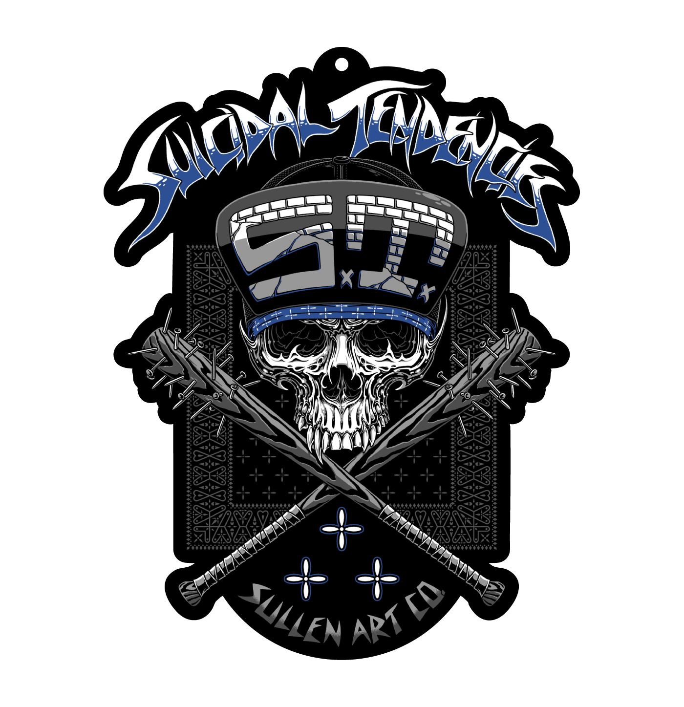 Suicidal Tendencies x Sullen Art Co. die-cut hang tag artwork